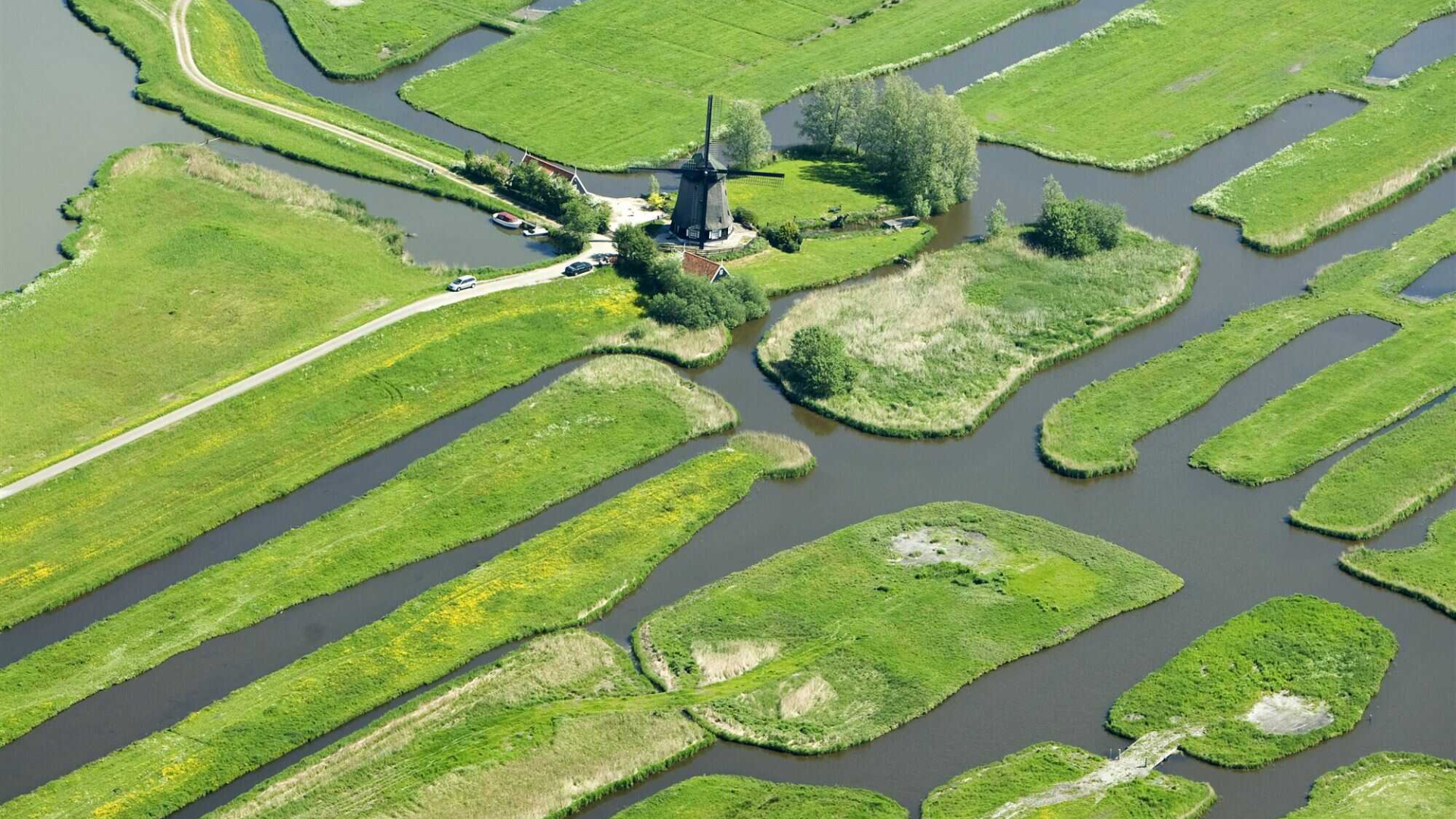 landschap met water en molen